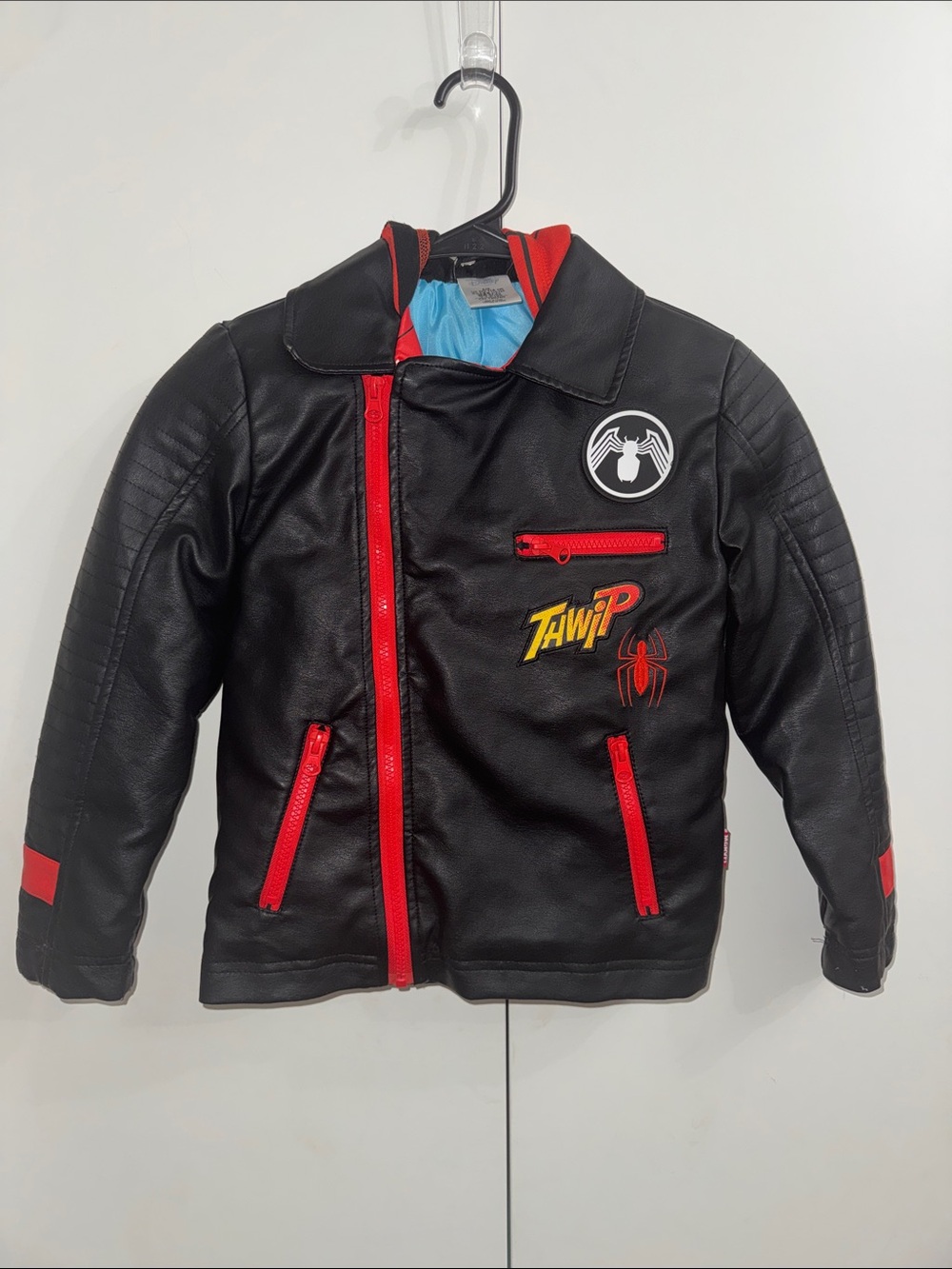 Kids Spiderman Faux Leather Jacket with hoodie